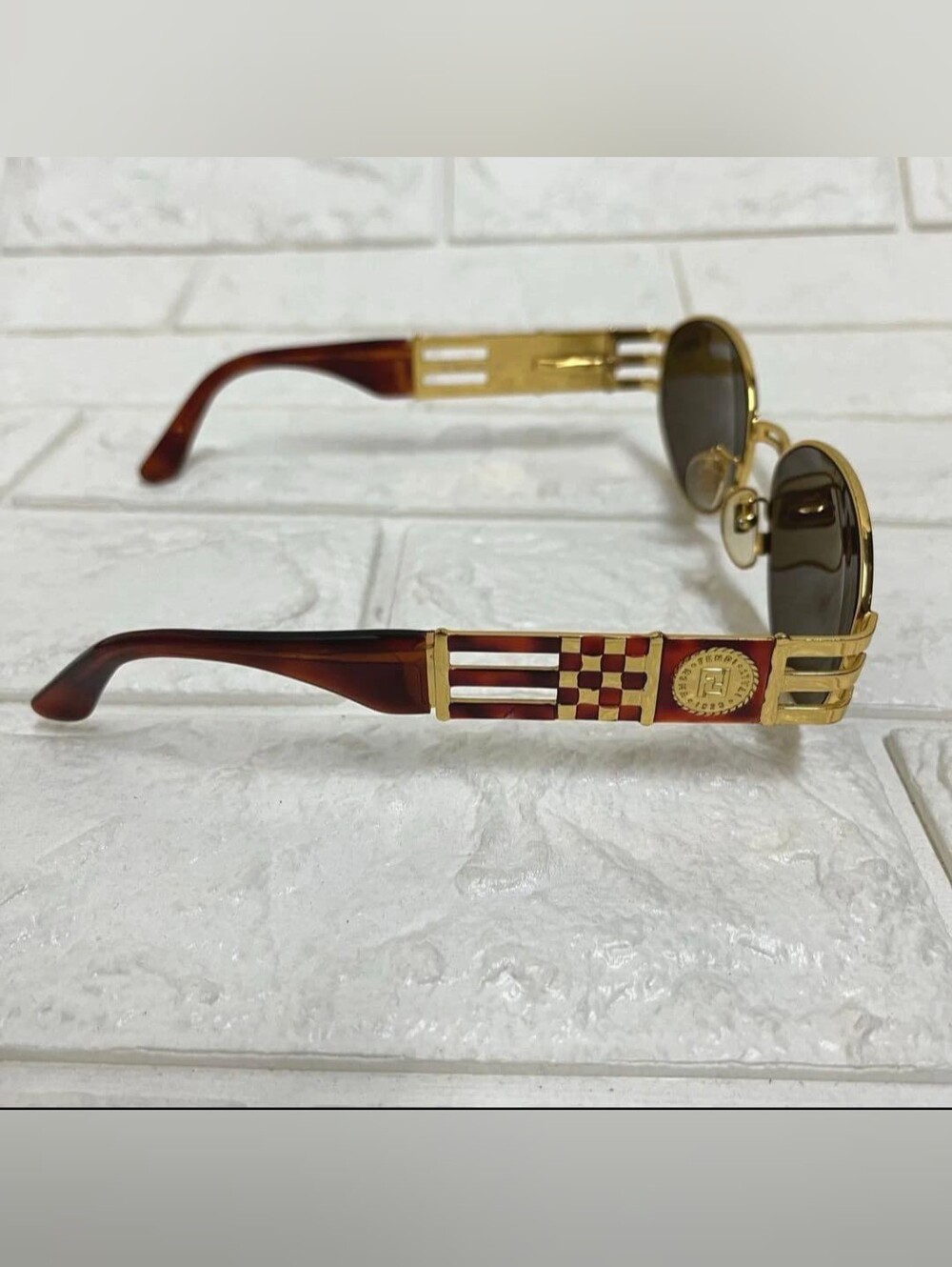 FENDI 90'S Vintage Gold Frame Sunglasses with Tortoiseshell Temples